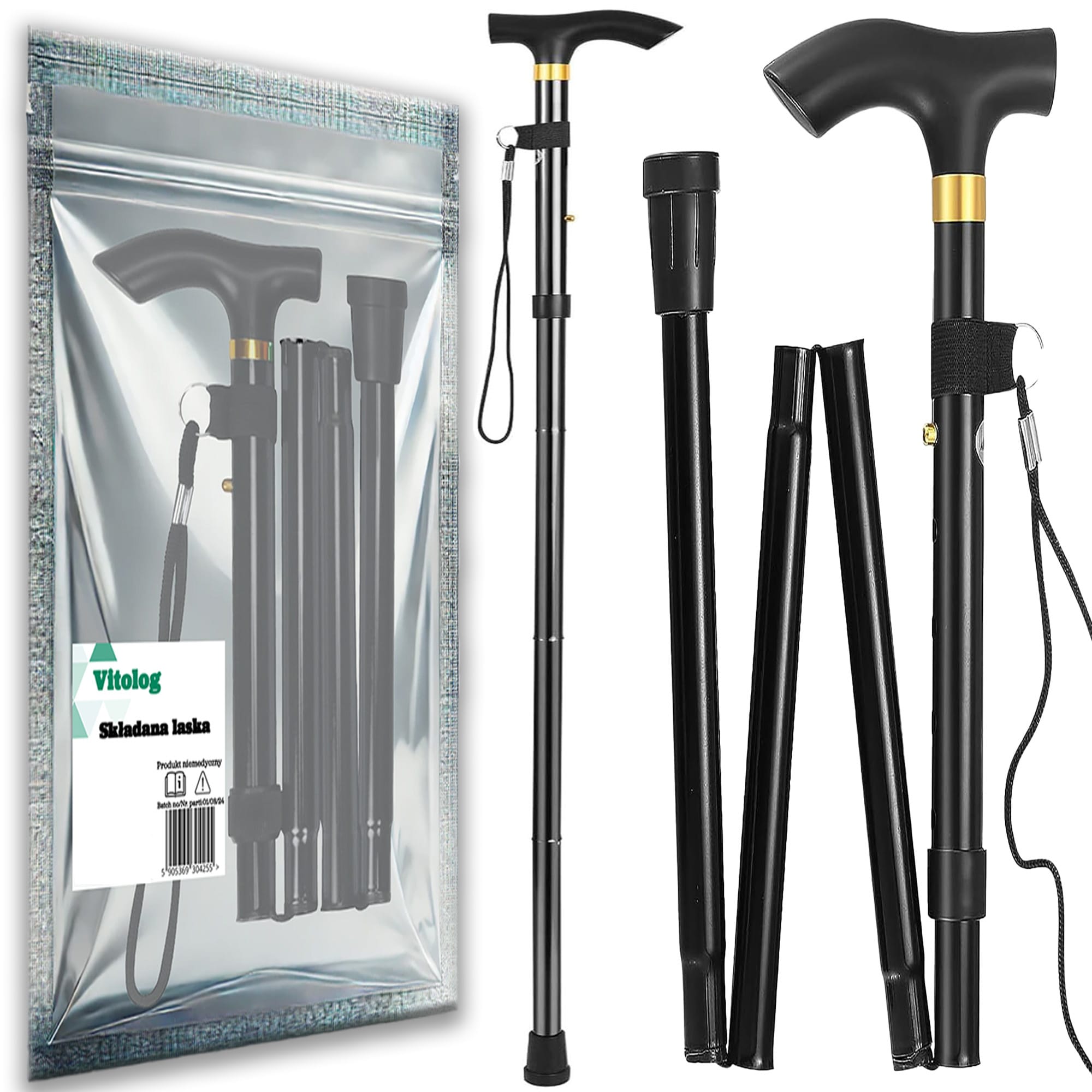 Składana Laska do Chodzenia Ortopedyczna Inwalidzka Teleskopowa dla Seniora 1 Składana Laska do Chodzenia Ortopedyczna Inwalidzka Teleskopowa dla Seniora