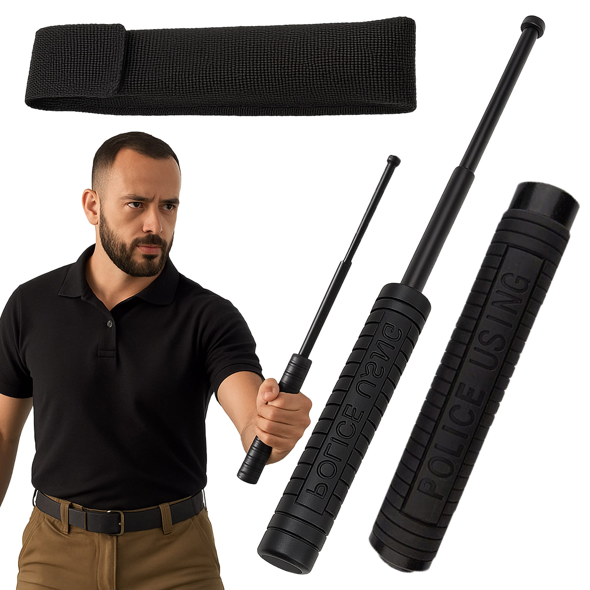 Pałka Teleskopowa Składana Baton Hartowana Stalowa Policyjna + Etui 49,5 cm 1 Pałka Teleskopowa Składana Baton Hartowana Stalowa Policyjna + Etui 49,5 cm