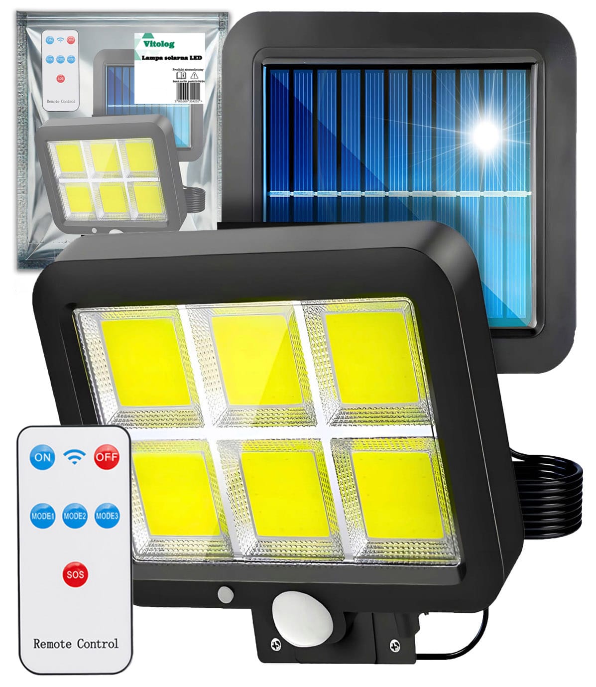 Lampa Solarna LED Ogrodowa Zewnętrzna z Czujnikiem Ruchu Zmierzchu Kinkiet 1 Lampa Solarna LED Ogrodowa Zewnętrzna z Czujnikiem Ruchu Zmierzchu Kinkiet