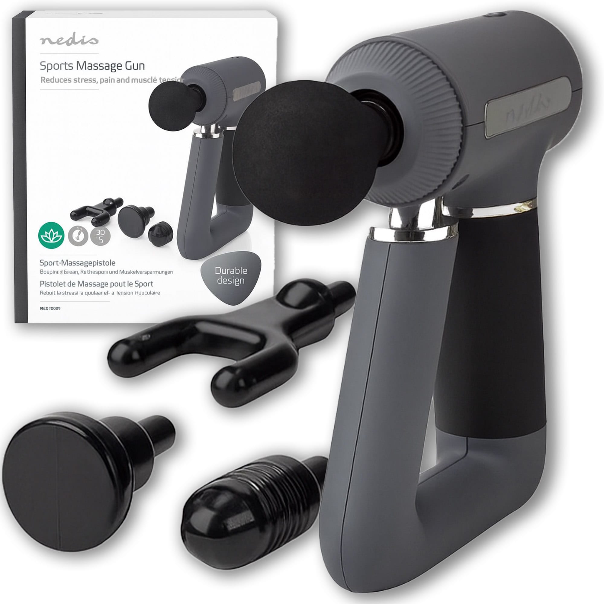 Pistolet do Masażu Masażer Wibracyjny do Ciała Mięśni Pleców Nóg 4 Głowice 1 Pistolet do Masażu Masażer Wibracyjny do Ciała Mięśni Pleców Nóg 4 Głowice