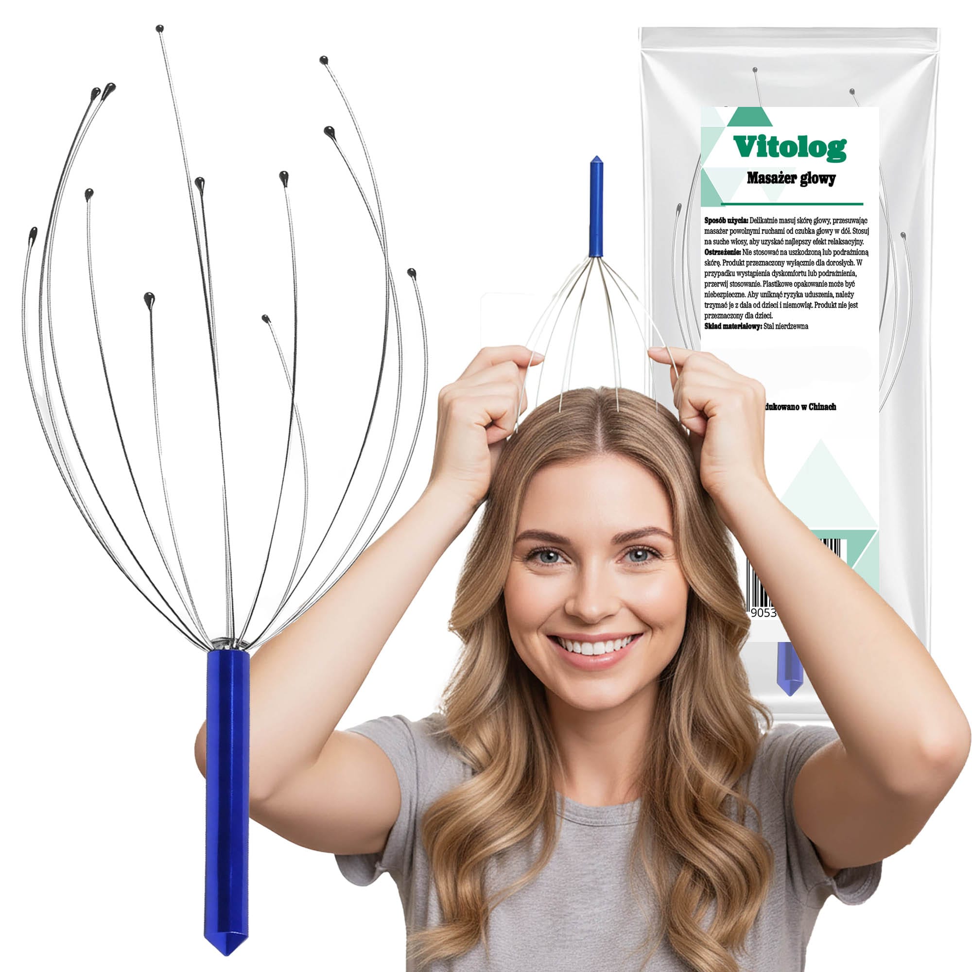 Masażer Ajurwedyjski do Masażu Skóry Głowy Skalpu na Porost Włosów Stalowy 1 Masażer Ajurwedyjski do Masażu Skóry Głowy Skalpu na Porost Włosów Stalowy