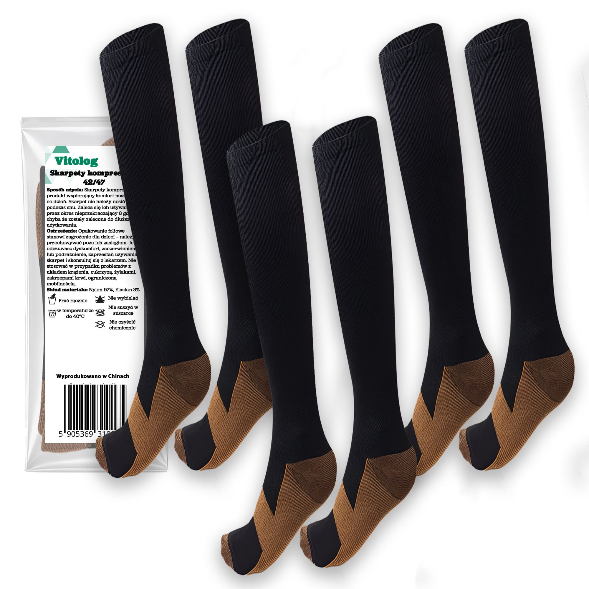 3-pack Podkolanówki Skarpety Kompresyjne Uciskowe Do Biegania Samolotu Przeciw Żylakowe Na Żylaki Kolanówki 42-47 1 3-pack Podkolanówki Skarpety Kompresyjne Uciskowe Do Biegania Samolotu Przeciw Żylakowe Na Żylaki Kolanówki 42-47