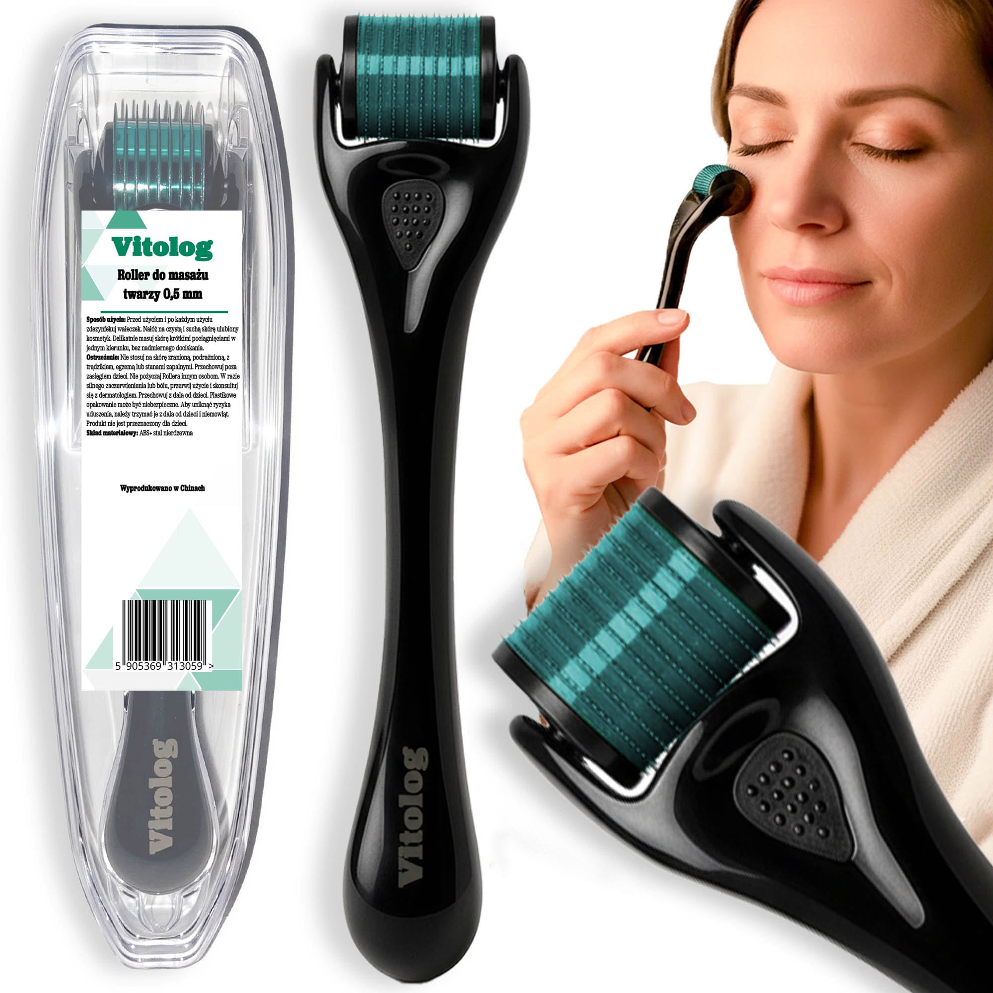 Derma Roller Mezoterapia Igłowa Masażer Roller Wałek do Masażu Twarzy 0,5 mm 1 Derma Roller Mezoterapia Igłowa Masażer Roller Wałek do Masażu Twarzy 0,5 mm