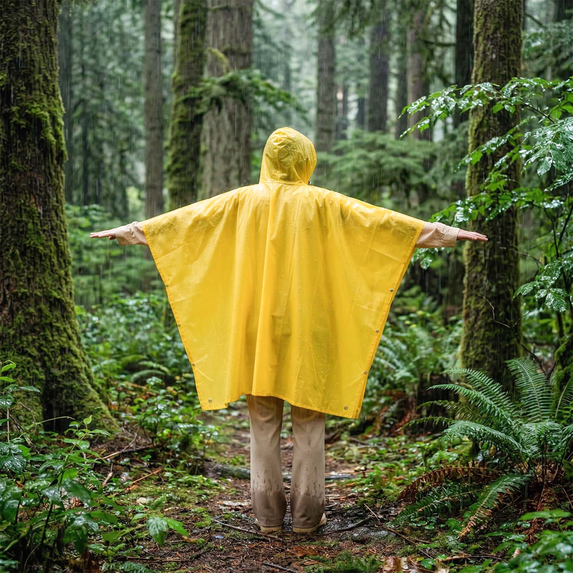 Płaszcz Przeciwdeszczowy Peleryna Ponczo z Kapturem Damski Męski Duży Żółty z Kieszenią i Daszkiem 4 Płaszcz Przeciwdeszczowy Peleryna Ponczo z Kapturem Damski Męski Duży Żółty z Kieszenią i Daszkiem - obrazek 4