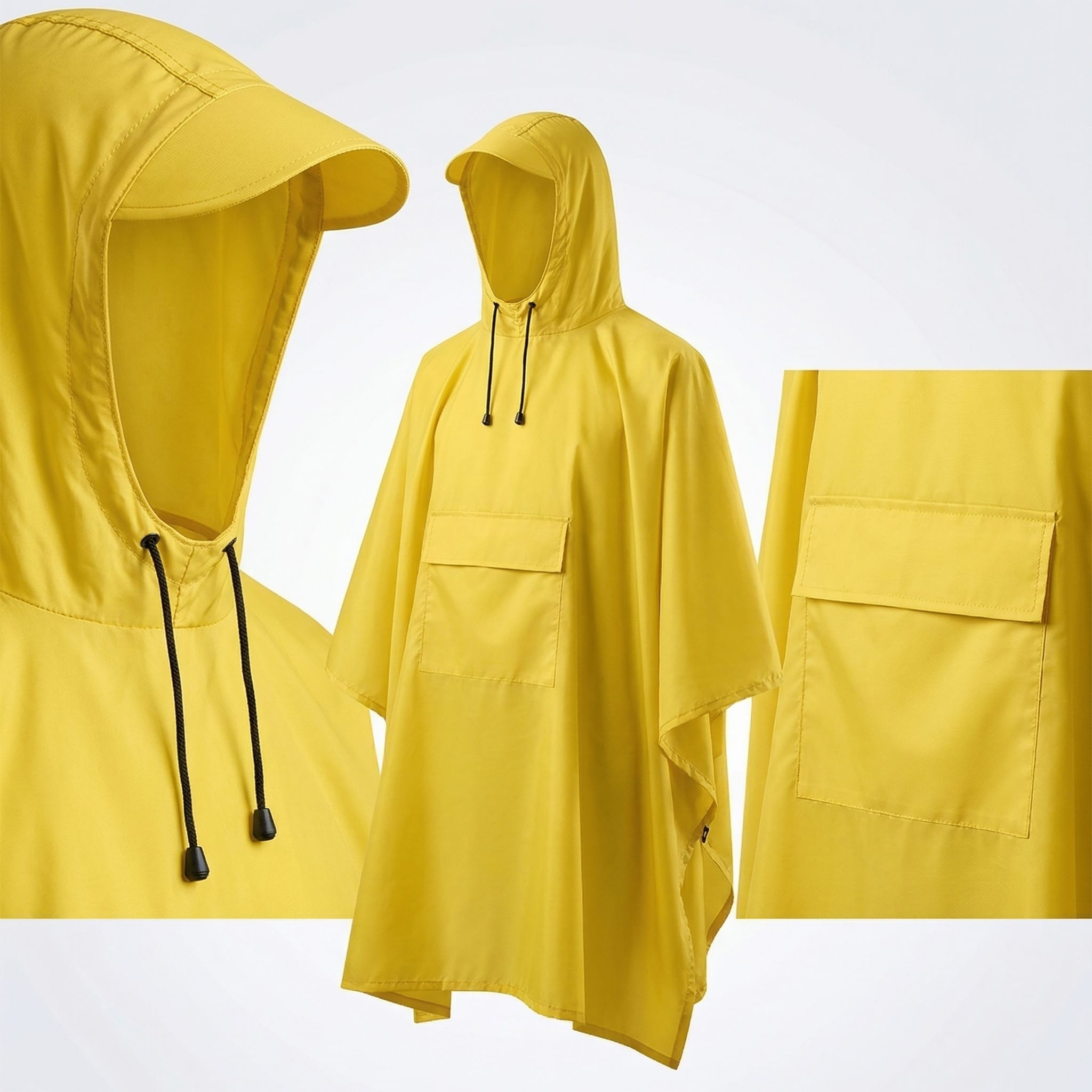 Płaszcz Przeciwdeszczowy Peleryna Ponczo z Kapturem Damski Męski Duży Żółty z Kieszenią i Daszkiem 9 Płaszcz Przeciwdeszczowy Peleryna Ponczo z Kapturem Damski Męski Duży Żółty z Kieszenią i Daszkiem - obrazek 9