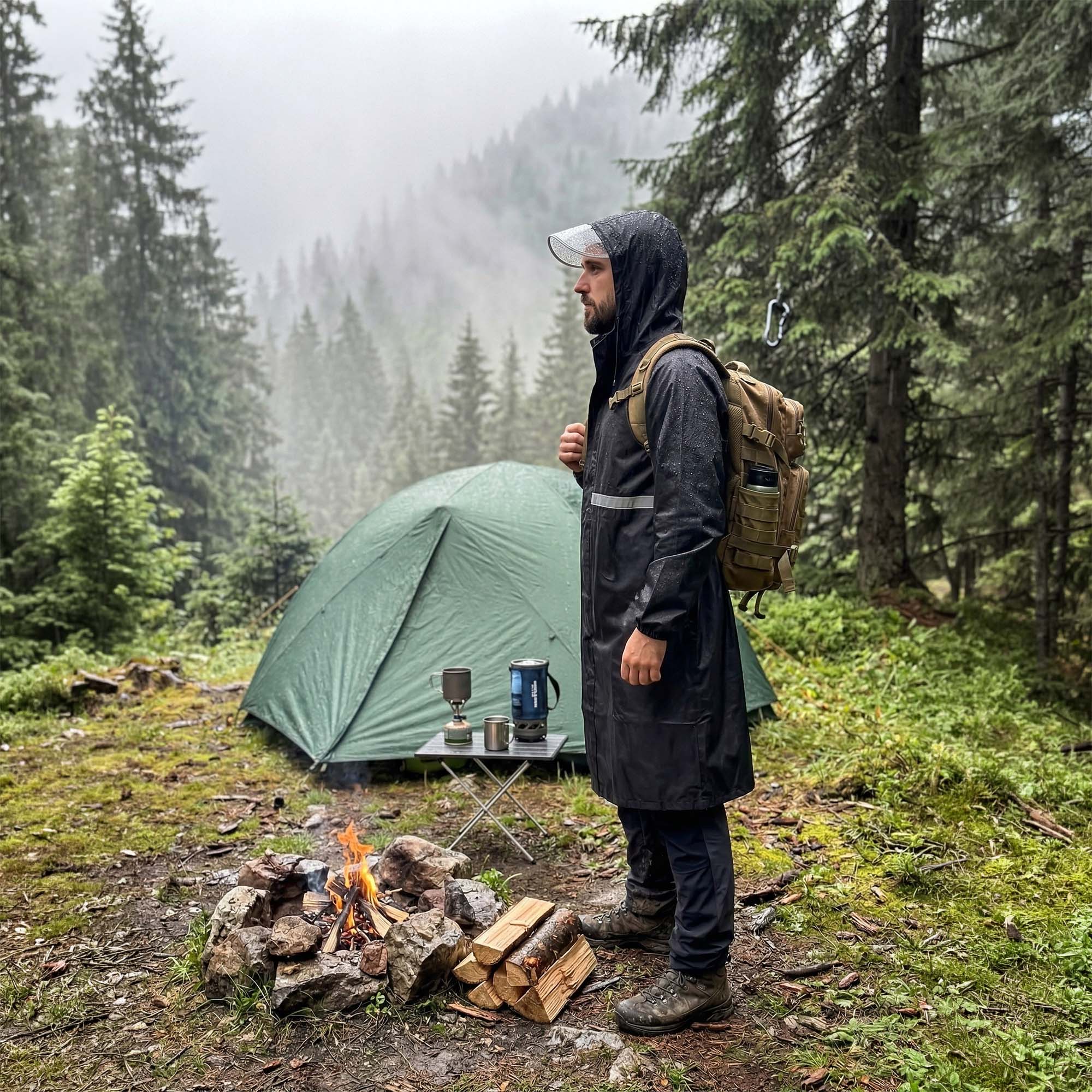 Płaszcz Przeciwdeszczowy Peleryna Ponczo z Kapturem Damski Męski Duży z Daszkiem i Odblaskiem 6 Płaszcz Przeciwdeszczowy Peleryna Ponczo z Kapturem Damski Męski Duży z Daszkiem i Odblaskiem - obrazek 6