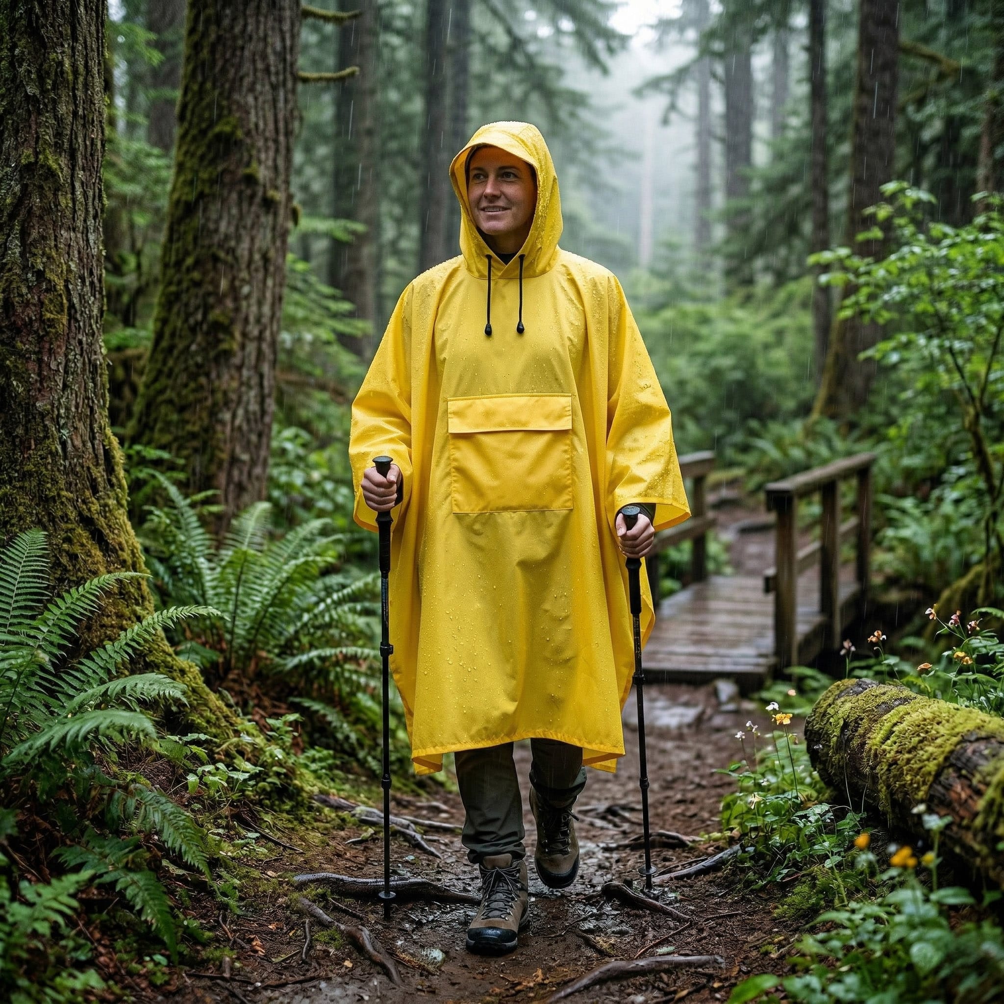 Płaszcz Przeciwdeszczowy Peleryna Ponczo z Kapturem Damski Męski Duży Żółty z Kieszenią i Daszkiem 2 Płaszcz Przeciwdeszczowy Peleryna Ponczo z Kapturem Damski Męski Duży Żółty z Kieszenią i Daszkiem - obrazek 2