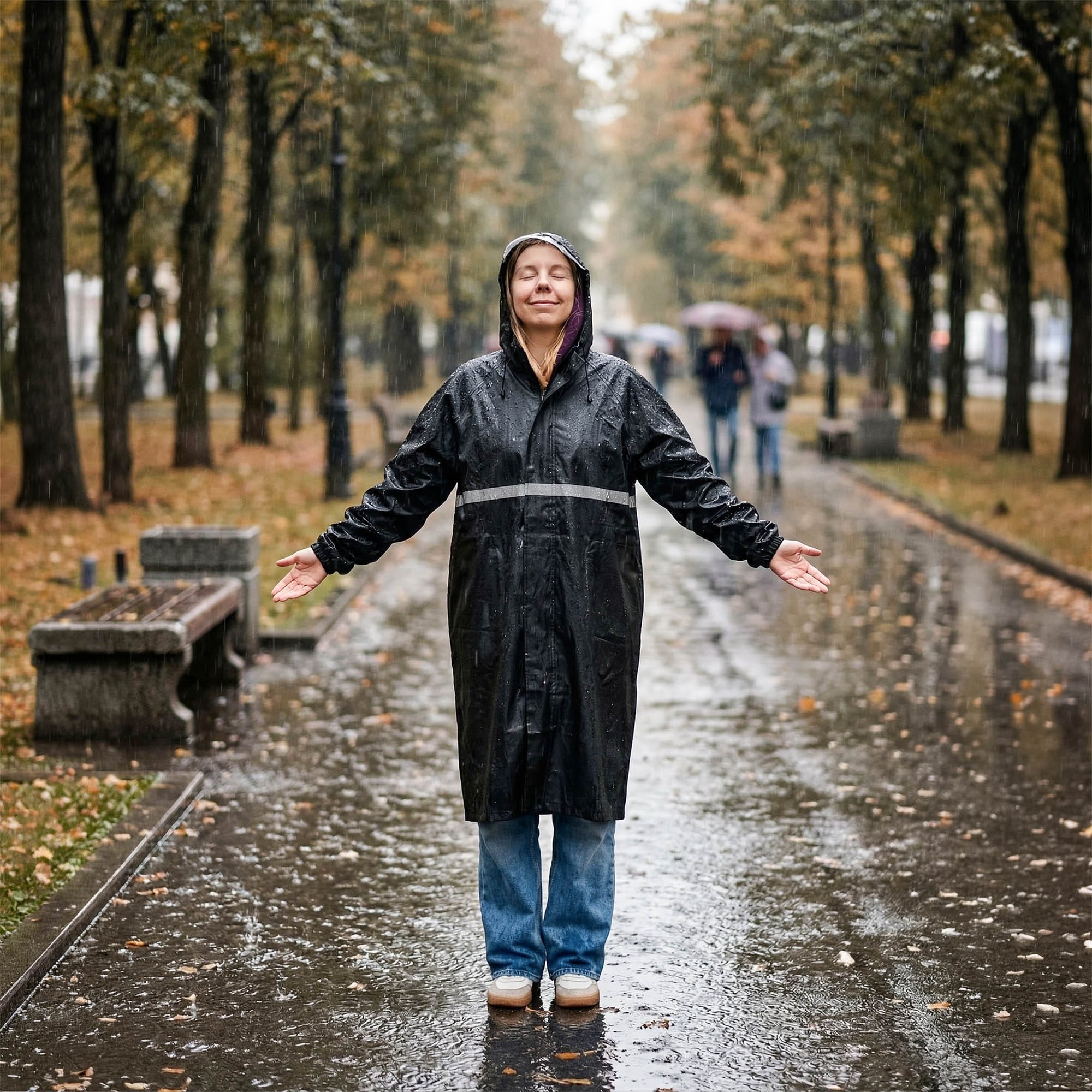 Płaszcz Przeciwdeszczowy Peleryna Ponczo z Kapturem Damski Męski Duży z Daszkiem i Odblaskiem 7 Płaszcz Przeciwdeszczowy Peleryna Ponczo z Kapturem Damski Męski Duży z Daszkiem i Odblaskiem - obrazek 7