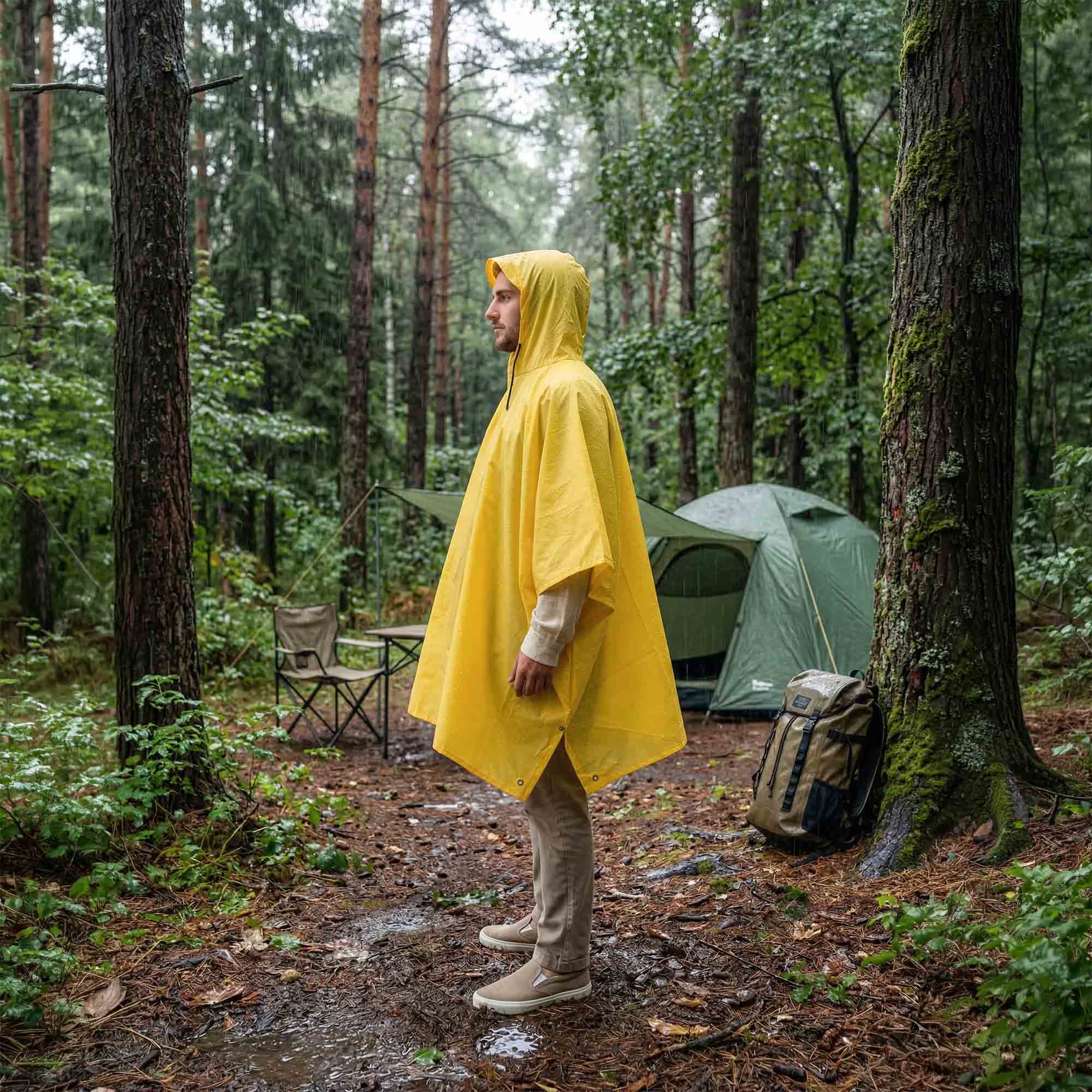 Płaszcz Przeciwdeszczowy Peleryna Ponczo z Kapturem Damski Męski Duży Żółty z Kieszenią i Daszkiem 3 Płaszcz Przeciwdeszczowy Peleryna Ponczo z Kapturem Damski Męski Duży Żółty z Kieszenią i Daszkiem - obrazek 3