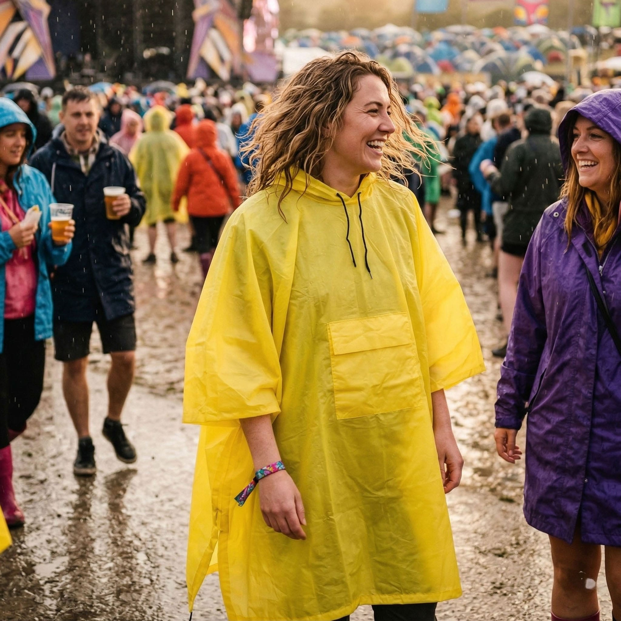 Płaszcz Przeciwdeszczowy Peleryna Ponczo z Kapturem Damski Męski Duży Żółty z Kieszenią i Daszkiem 7 Płaszcz Przeciwdeszczowy Peleryna Ponczo z Kapturem Damski Męski Duży Żółty z Kieszenią i Daszkiem - obrazek 7