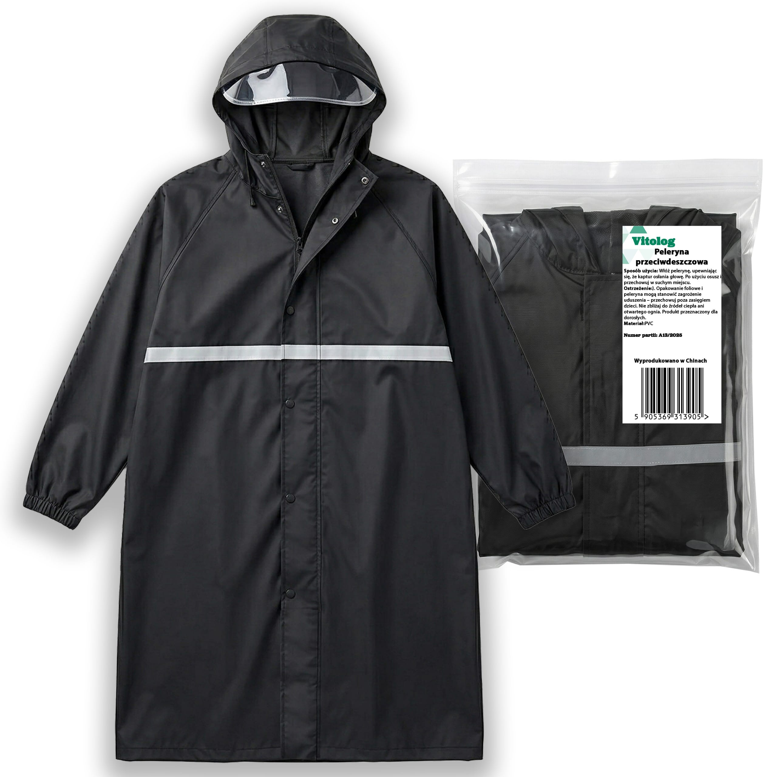 Płaszcz Przeciwdeszczowy Peleryna Ponczo z Kapturem Damski Męski Duży z Daszkiem i Odblaskiem 1 Płaszcz Przeciwdeszczowy Peleryna Ponczo z Kapturem Damski Męski Duży z Daszkiem i Odblaskiem