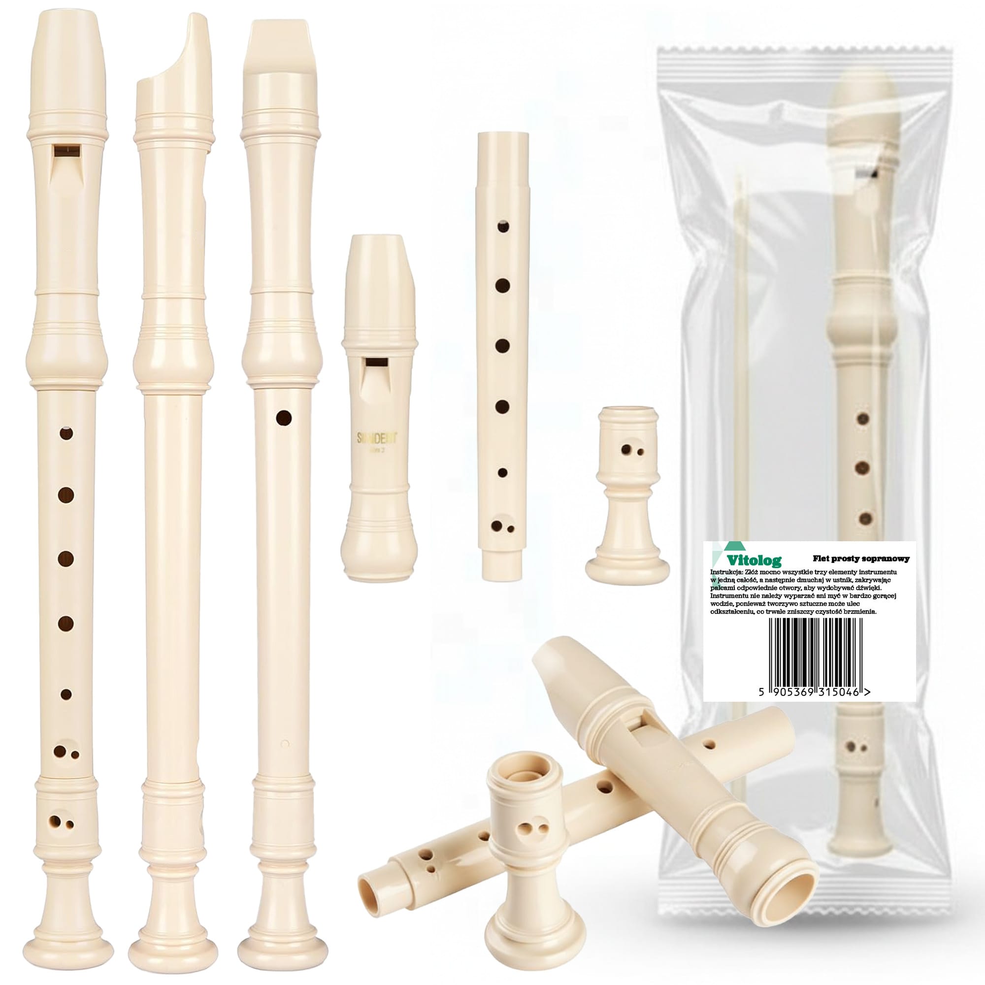 Flet Prosty Sopranowy Szkolny na Muzykę do Szkoły Nauki Grania Plastikowy + Czyścik 1 Flet Prosty Sopranowy Szkolny na Muzykę do Szkoły Nauki Grania Plastikowy + Czyścik