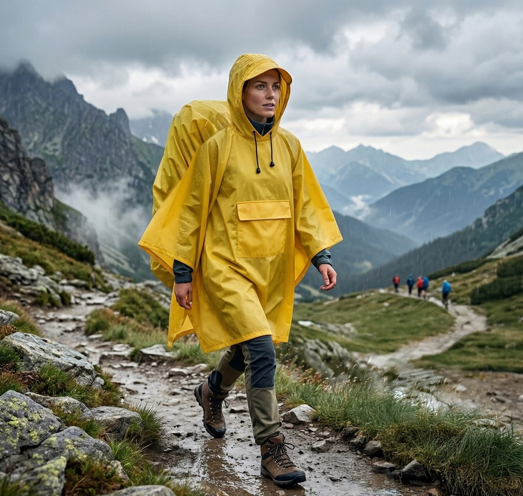 Płaszcz Przeciwdeszczowy Peleryna Ponczo z Kapturem Damski Męski Duży Żółty z Kieszenią i Daszkiem 6 Płaszcz Przeciwdeszczowy Peleryna Ponczo z Kapturem Damski Męski Duży Żółty z Kieszenią i Daszkiem - obrazek 6