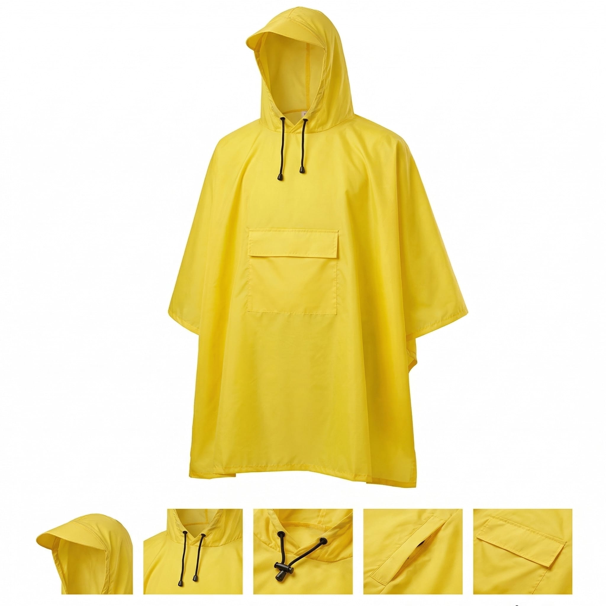 Płaszcz Przeciwdeszczowy Peleryna Ponczo z Kapturem Damski Męski Duży Żółty z Kieszenią i Daszkiem 10 Płaszcz Przeciwdeszczowy Peleryna Ponczo z Kapturem Damski Męski Duży Żółty z Kieszenią i Daszkiem - obrazek 10