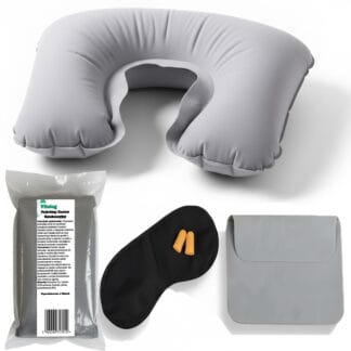 Poduszka Podróżna Dmuchana Turystyczna Rogal do Spania na Szyję do Samolotu + Opaska na Oczy i Zatyczki
