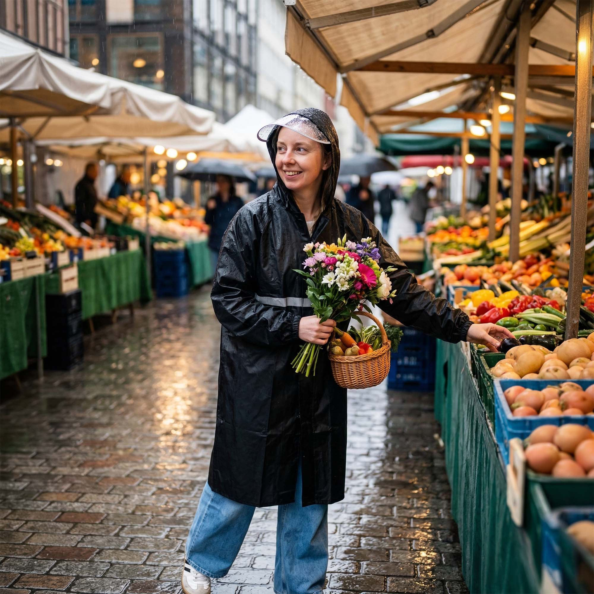 Płaszcz Przeciwdeszczowy Peleryna Ponczo z Kapturem Damski Męski Duży z Daszkiem i Odblaskiem 5 Płaszcz Przeciwdeszczowy Peleryna Ponczo z Kapturem Damski Męski Duży z Daszkiem i Odblaskiem - obrazek 5