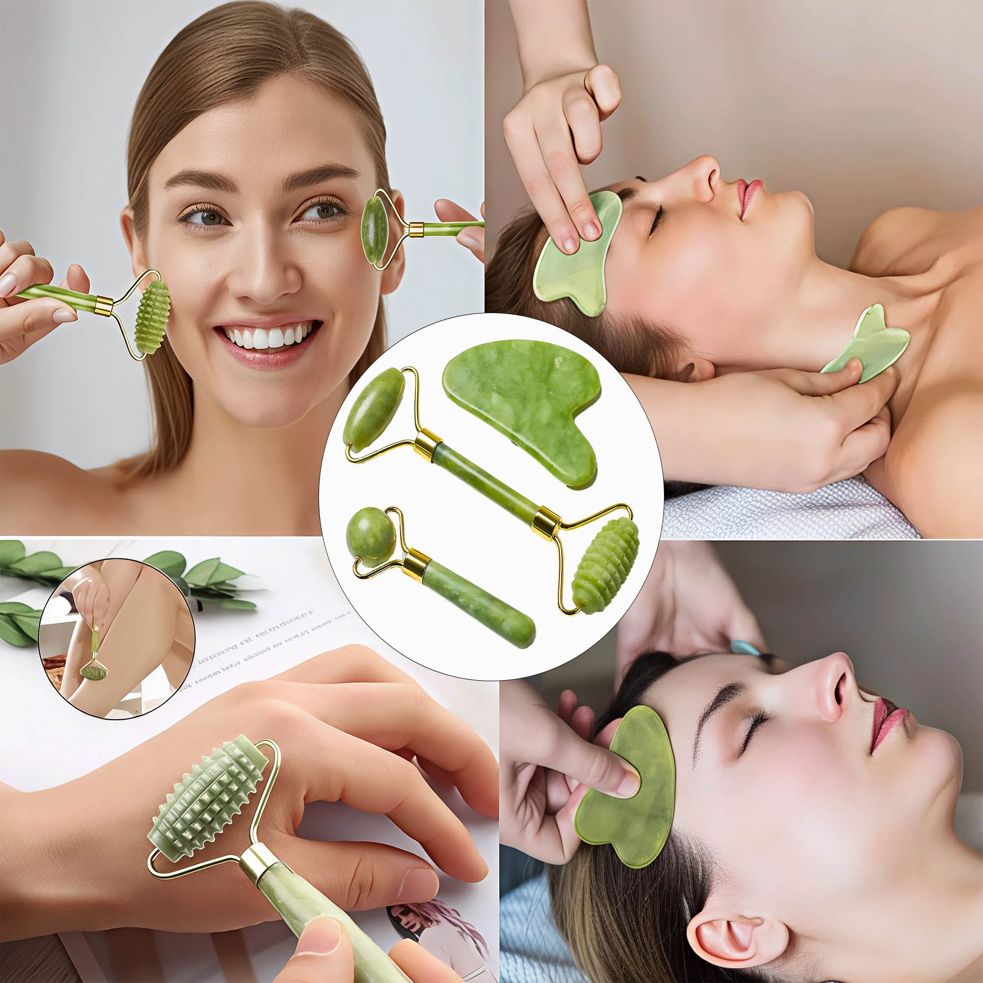 Masażer jadeitowy roller do masażu twarzy szyi pod oczy kamień gua sha 3w1 10 9d4773071f828d31e73ecd3afb4f9414