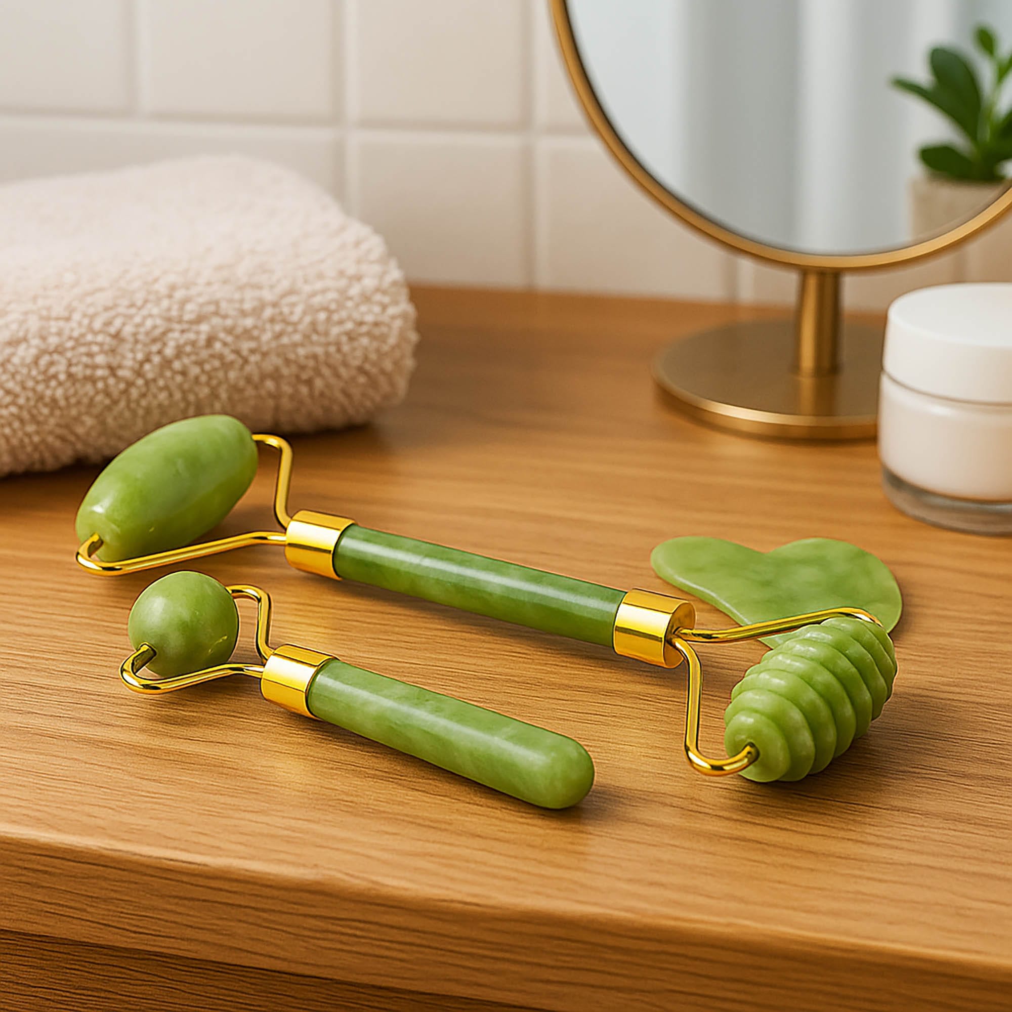 Masażer jadeitowy roller do masażu twarzy szyi pod oczy kamień gua sha 3w1 6 58a1d81df628a2eb310d532ceac859b0